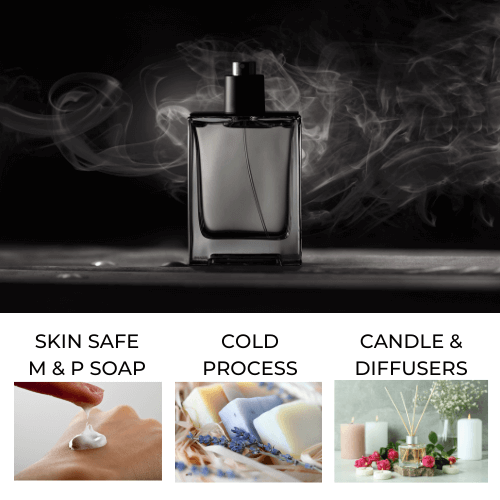 50 Shades fragrance oil represented by a smoke shrouded perfume bottle.