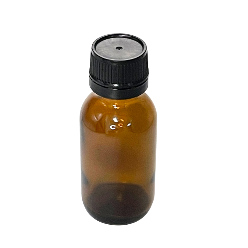 50ml Amber WIDE 24mm Neck Glass Bottle with Black TE Lid