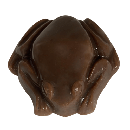 Brown frog shaped soap to show the colour Sticky Caramel Fragrance oil turns soap