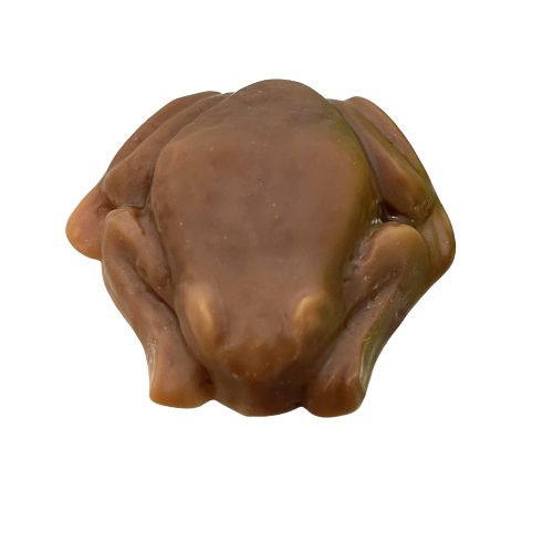 Frog soap showing the mid brown colour Tobacco Vanille Fragrances turns cold process soap