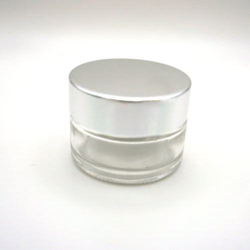 Glass 15ml pot with shiny silver lid