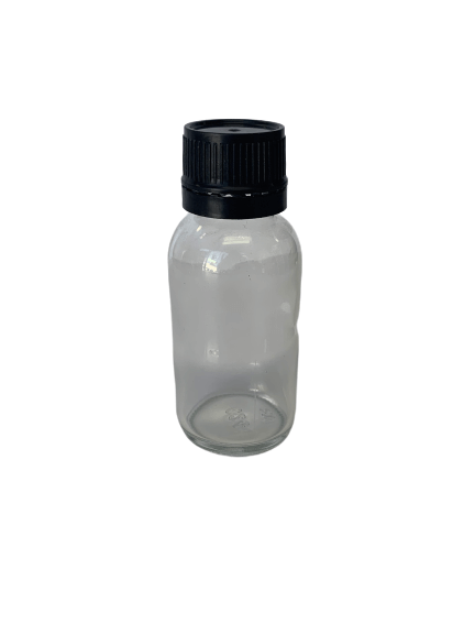 50ml Clear Glass Bottle with Black Cap