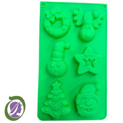 Green 6 cavity Christmas mould with 6 varieties
