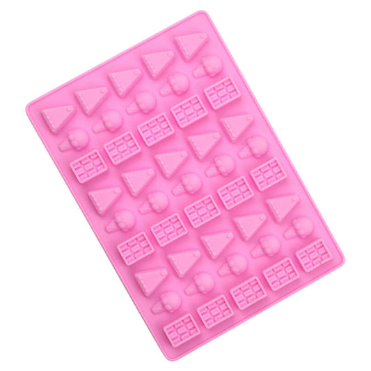 Pink 45 cavity mould of cake slice, ice crem cone and chocolate bar