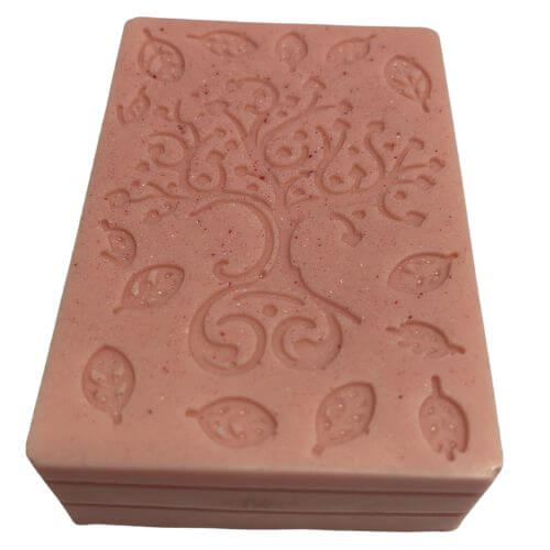 Close up of rectangular soap from ornate mould
