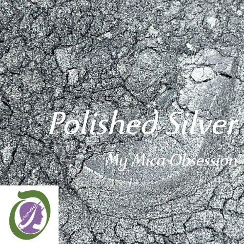 Dark shiny silver sample of polished silver mica MMO