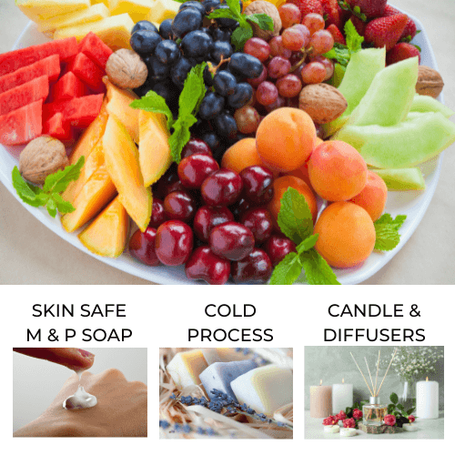 Platter of fresh summer fruit to represent Fruits of Summer Fragrance Oil