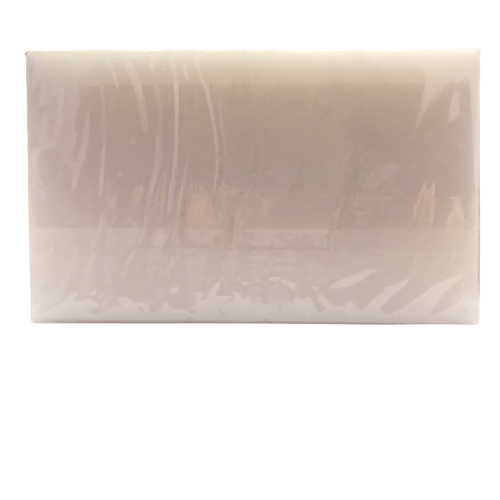 White melt and pour soap in plastic wrapper