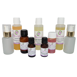Facial oil kit ingredients and packaging