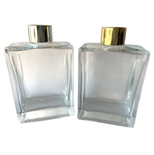 Glass Rectangular Bottle 200ml (Metallic Finish Lid)