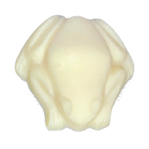 White Frog shaped soap made with rose geranium essential oil