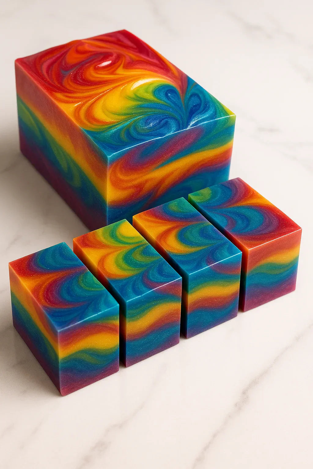 Mica rich soaps cut in blocks