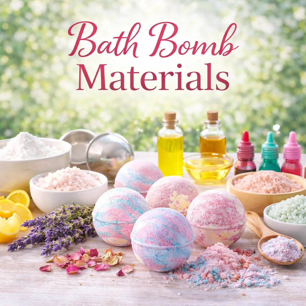 Bath bomb ingredients and made product in a natural setting