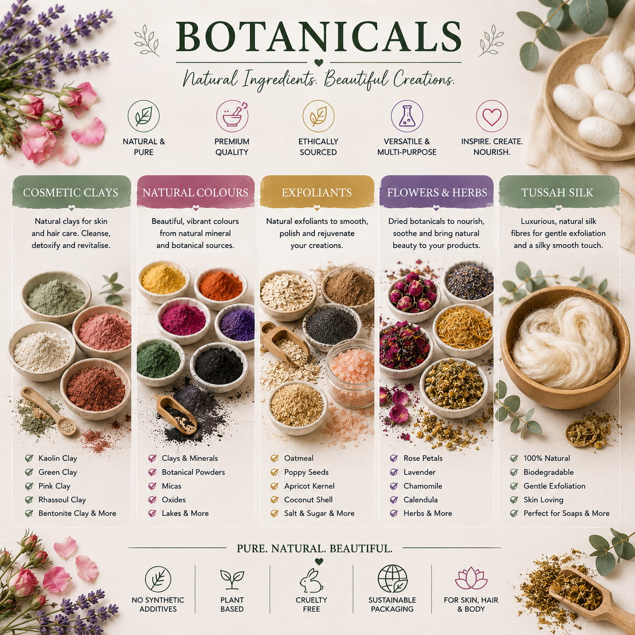 Assorted botanical items for crafting purposes