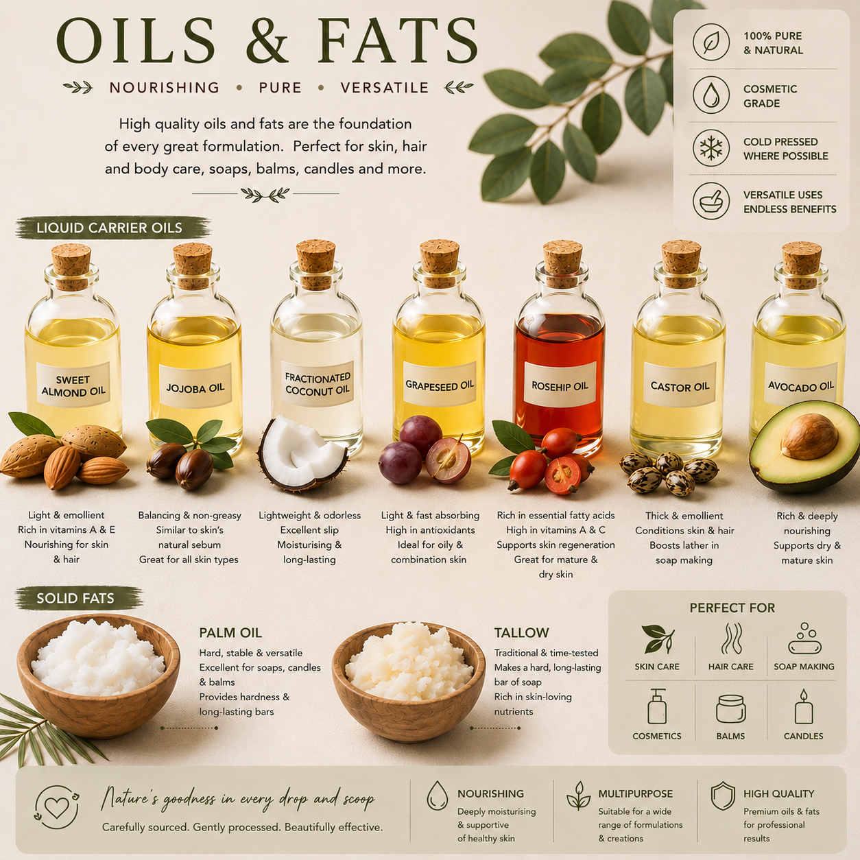 Assorment of liquid and solid fats and oils