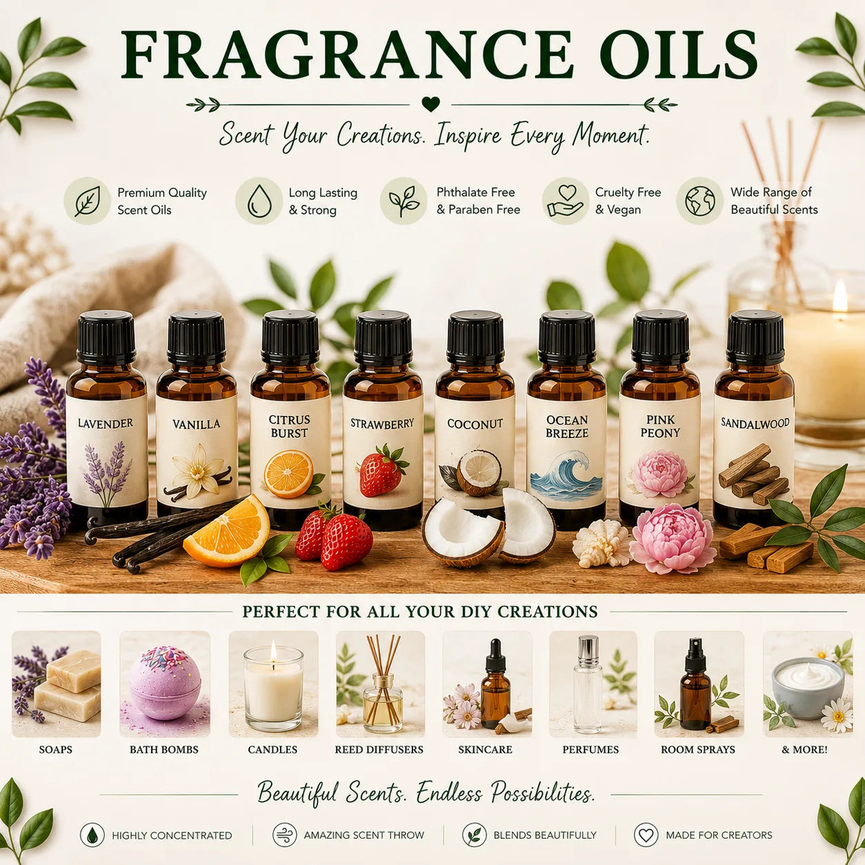 A wonderful array of different fragrance oils