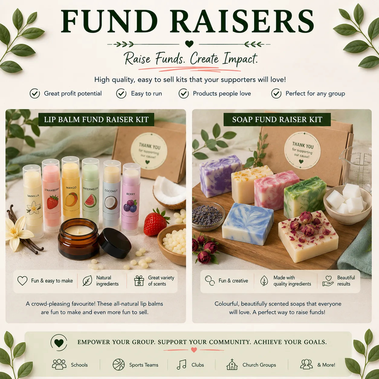 Kits to allow bulk production of lip balms and soaps