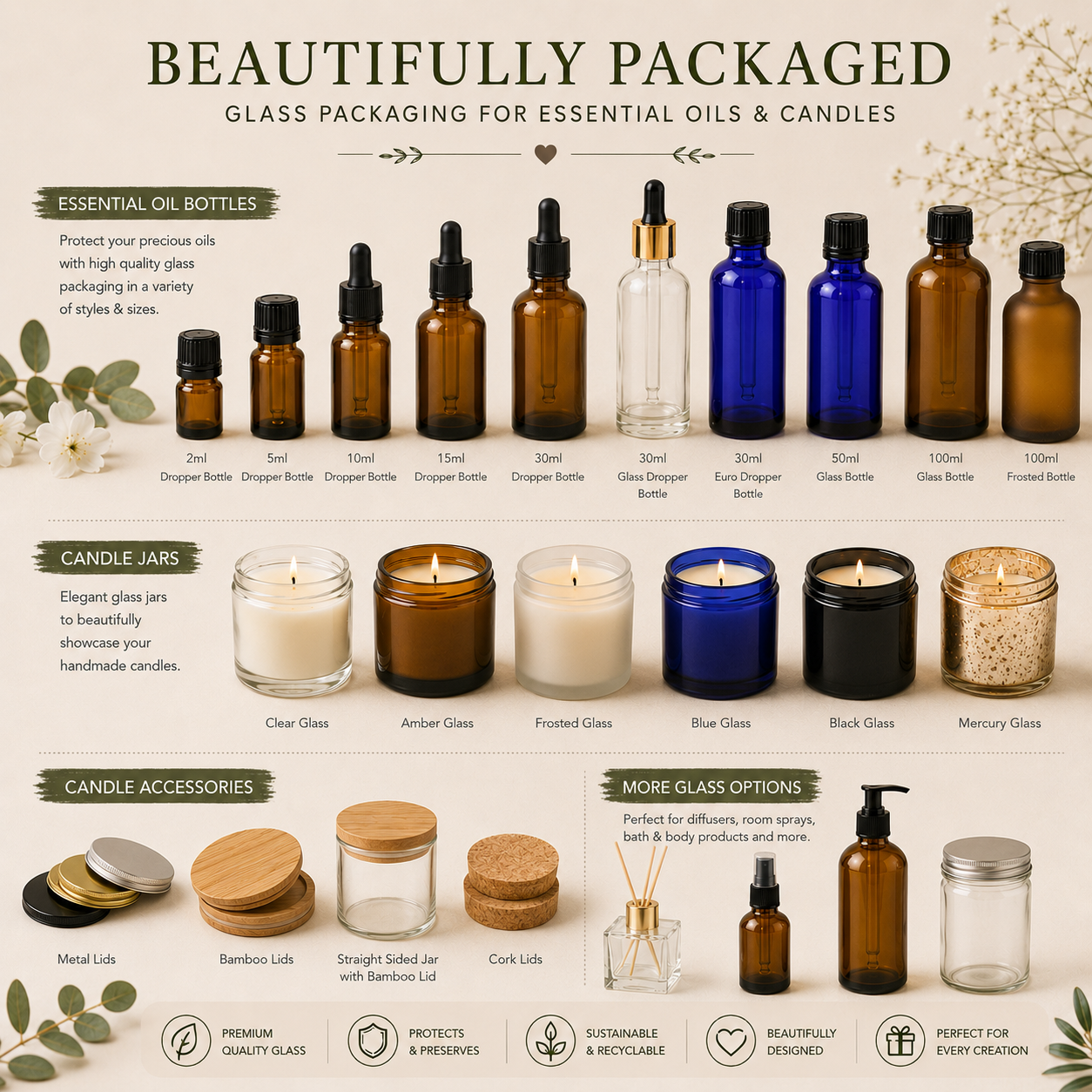 Assortment of glass bottles and jars