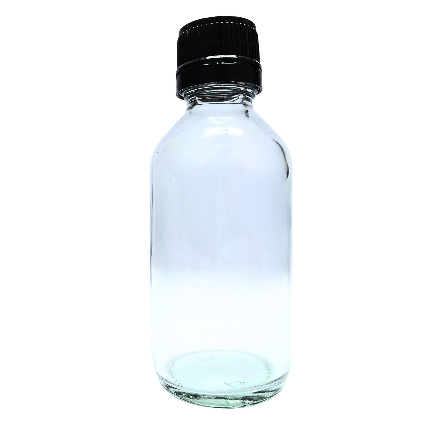 100ml Clear Glass Bottle With BLACK Cap (24mm neck)