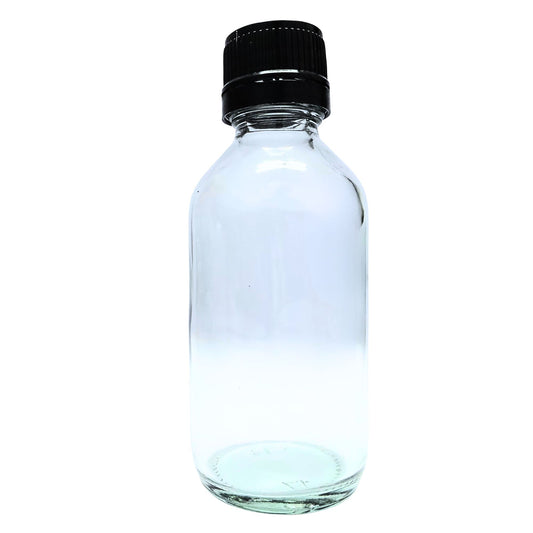 100ml Clear Glass Bottle With BLACK Cap (24mm neck)