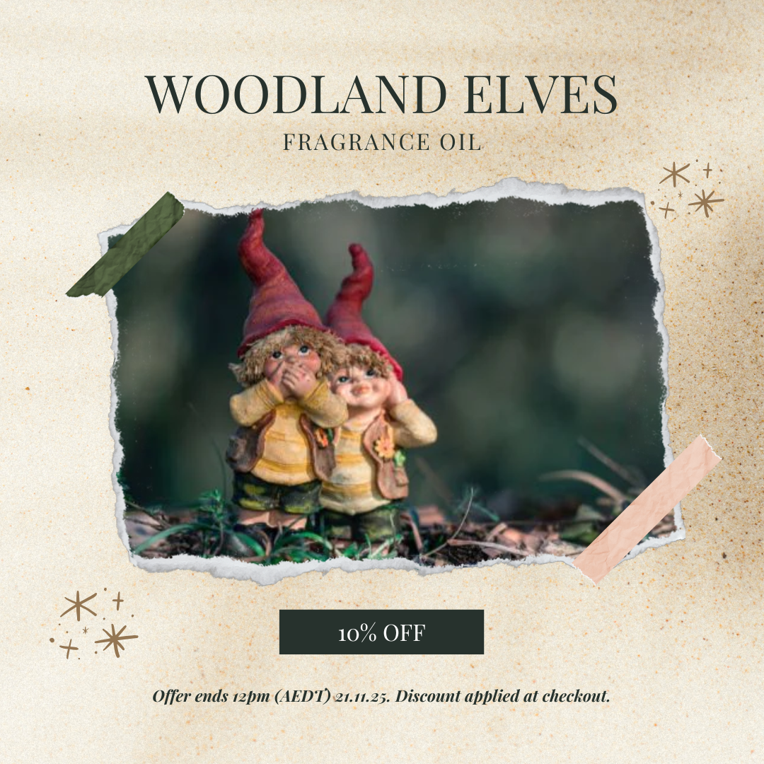 Woodland elves fragrance oil with a discount offer on a beige background