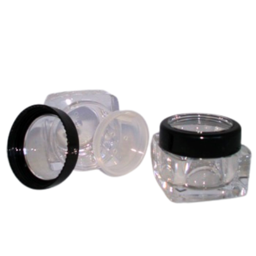 10gm clear square makeup pot and black lid