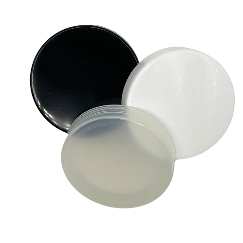 Black, white and natural 50gm plastic lids