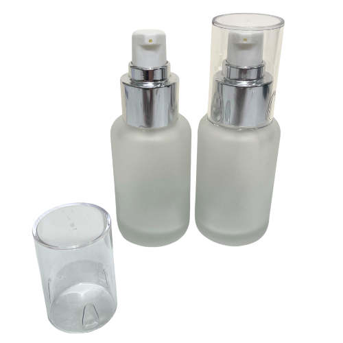 50ml Frosted Bottle with Shiny Silver Serum Pump