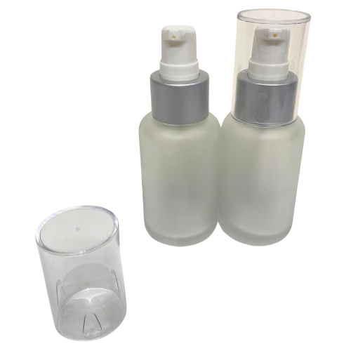 50ml Frosted Bottle with Matte Silver Serum Pump