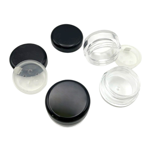 5gm clear pots with black lid and sifters on white back ground