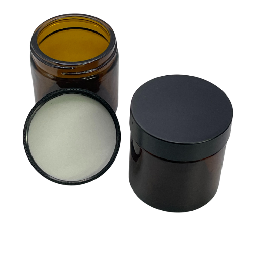 *60gm Amber Glass Jar + Black Lid