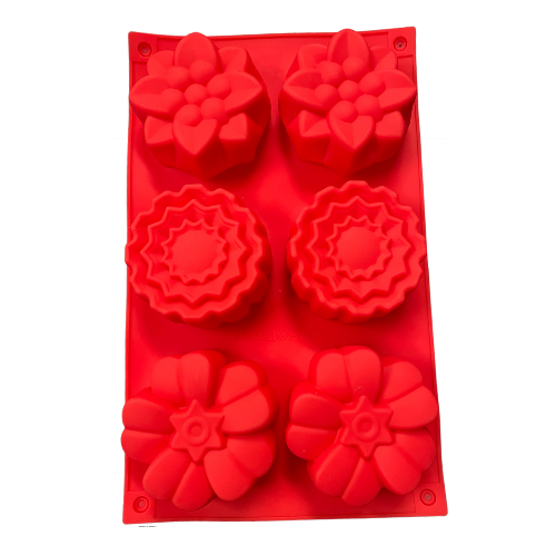 Red mould with 2 of each of the three types of flowers 