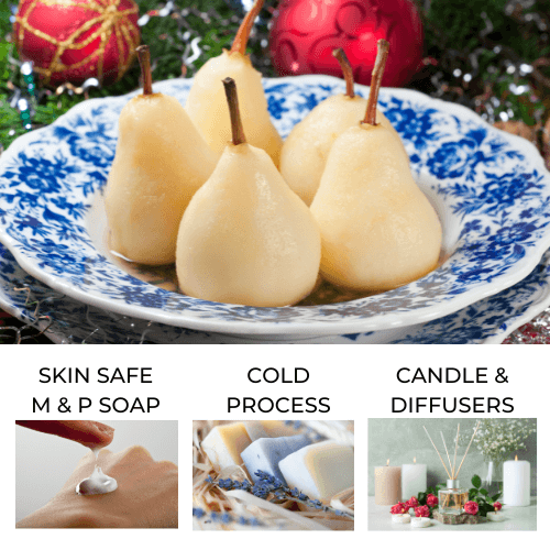 Luscious bowl of poached pears to represent Poached Pear Fragrance Oil