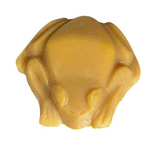 Yellow tan frog soap to show the colour Sandalwood Vanilla Fragrance Oil turns soap