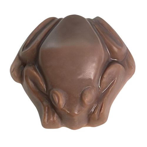 Dark Brown frog soap showing the colour this fragrance turns soap