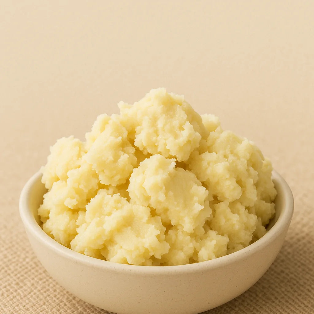 Unrefined shea butter in a white bowl