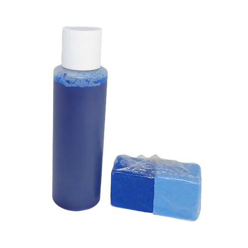 Blue Liquid Soap Colour in a bottle and melt and pour soap samples