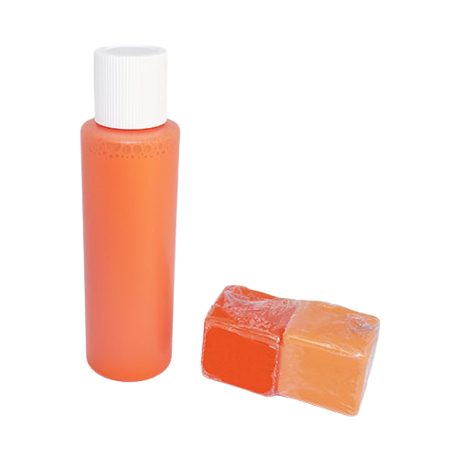 Orange Liquid Soap Colour in a bottle and melt and pour soap samples