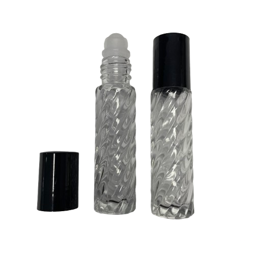 Lip Gloss Clear Swirled GLASS Tube - Black Cap + Roller ball