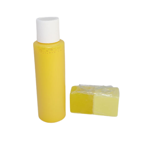 Yellow Liquid Soap Colour in a bottle and melt and pour soap samples