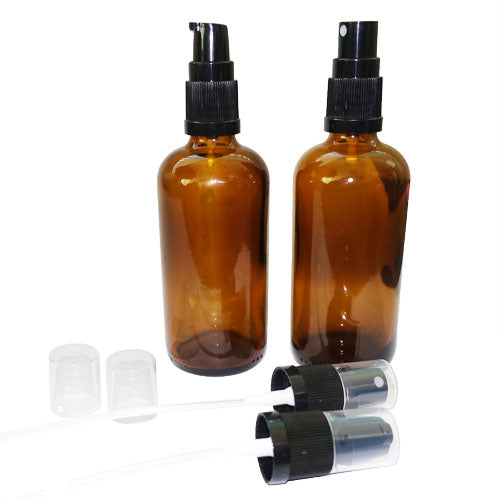 100ml Amber Glass Bottle TALL with Pump or Mist Spray (18mm Neck)