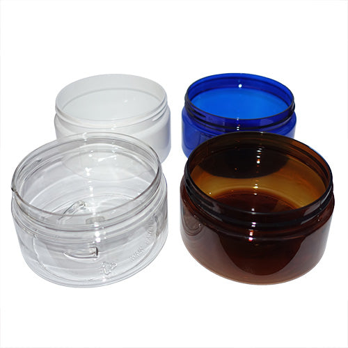 250gm jars in blue, white, clear and amber