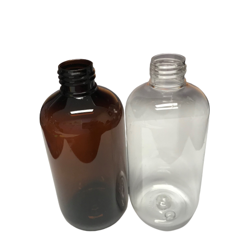 250ml squat plastic bottles in clear and amber