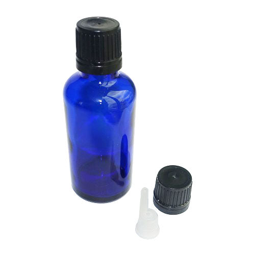 50ml Blue Glass Bottle + Black Cap + drip