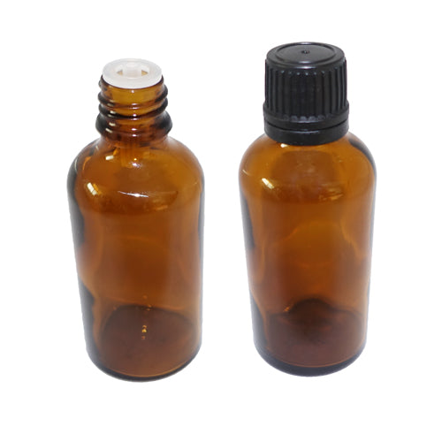 50ml Amber Glass Bottle With Lid + Dripulator (18mm Neck)