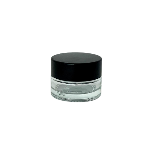 Clear 7gm Glass Pot with Black Lid & Casker Seal