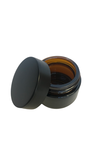 Amber glass 15gm lip balm pot with black lid