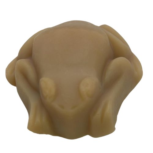 Light tan frog soap showing the colour Apple Cinnamon Fragrance Oil will turn soap in cold process