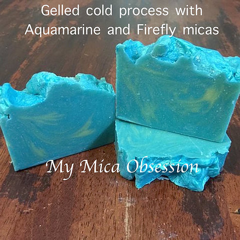 Soap made with blue green aquamarine mica