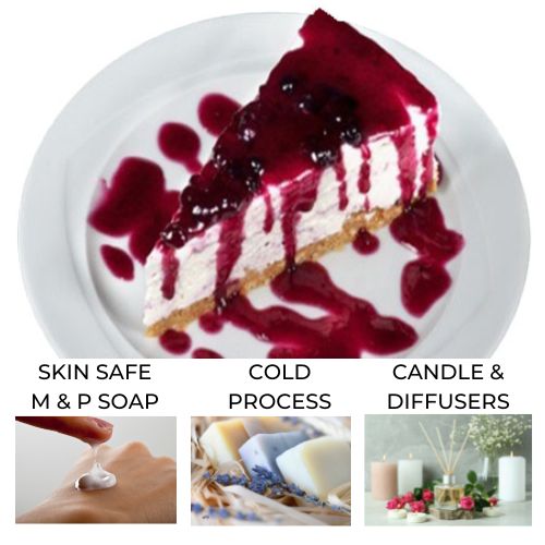 Black raspberry drizzled cheesecake depicting black raspberry and vanilla fragrance oil